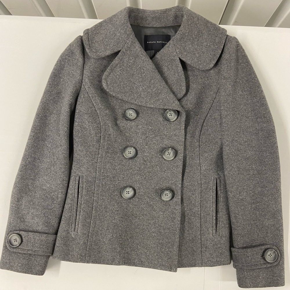 Banana Republic Gray Wool Pea Coat.  Like new!  Smoke free home.